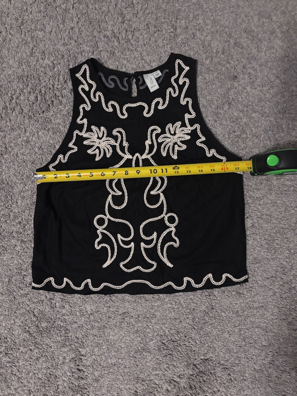 Linen Joie Black Tank Top with Cream Embroidery Size Small - Picture 6 of 8